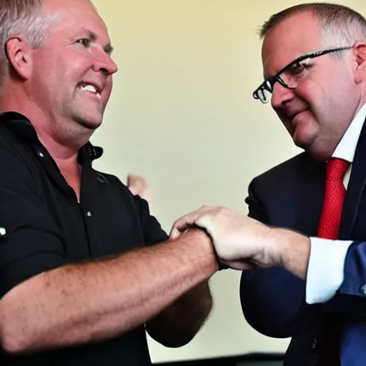 Prompt: scott morrison vs anthony albanese arm wrestle