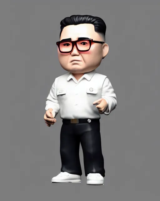 Image similar to full body 3d render of kim yong un as a funko pop, studio lighting, white background, blender, trending on artstation, 8k, highly detailed