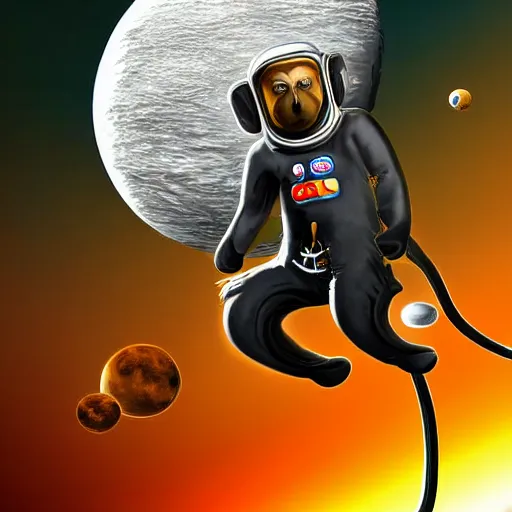 Image similar to monkey piloting a space craft, digital art, high quality, high resolution
