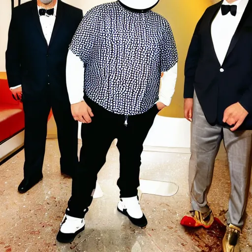 Prompt: Jonah Hill X Daft Punk. They are at the Hilton Garden Inn lobby. Hotel lobby. Weird robotman daft punk. Man with helmet. Jonah hill famous actor. Meeting. Hilton. 4k photography