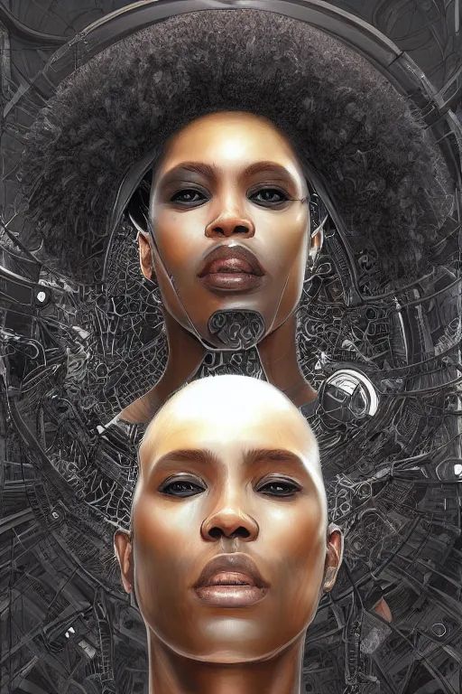 Image similar to ultra realistic illustration, black woman, yeezus margiela mask, hacknaut cyberpunk, sci - fi, fantasy, intricate, elegant, highly detailed, digital painting, artstation, concept art, smooth, sharp focus, illustration, art by artgerm and greg rutkowski and alphonse mucha