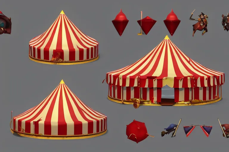 Image similar to 3d sculpt of a circus tent, artstaton, League of Legends, red dead redemption2, overwatch, digital illustration