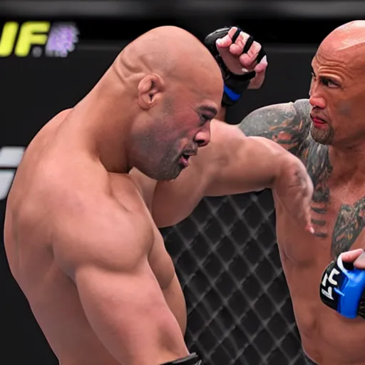 Image similar to dwayne the rock johnson fighting in the ufc, 4 k, photorealistic