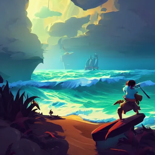 Image similar to painting treasure on sea of thieves game smooth median photoshop filter cutout vector, behance hd by jesper ejsing, by rhads, makoto shinkai and lois van baarle, ilya kuvshinov, rossdraws global illumination