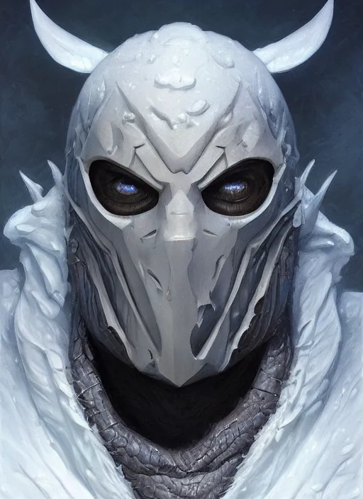 Image similar to winter blizzard mf doom reptile eyes, blue frozen glacier skin. intricate, elegant, highly detailed, centered, digital painting, artstation, concept art, smooth, sharp focus, illustration, artgerm, tomasz alen kopera, peter mohrbacher, donato giancola, joseph christian leyendecker, wlop, frank frazetta