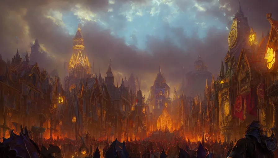 Image similar to a beautiful photo realistic still image of stormwind from the warcraft movie, warm colors, by greg rutkowski, trending on artstation, masterpiece,