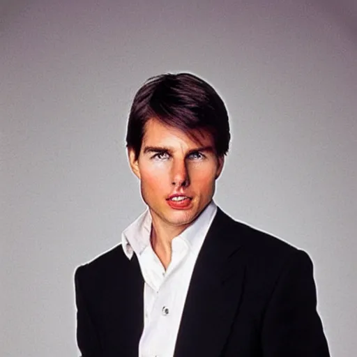 Image similar to a portrait photo of 25 year old tom cruise, with a disappointed expression, looking forward