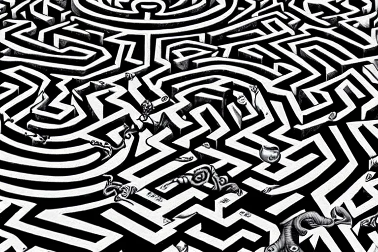 Prompt: floating labyrinth maze of obsidian, award winning art, epic dreamlike fantasy landscape, art print, mc escher, ultra realistic,