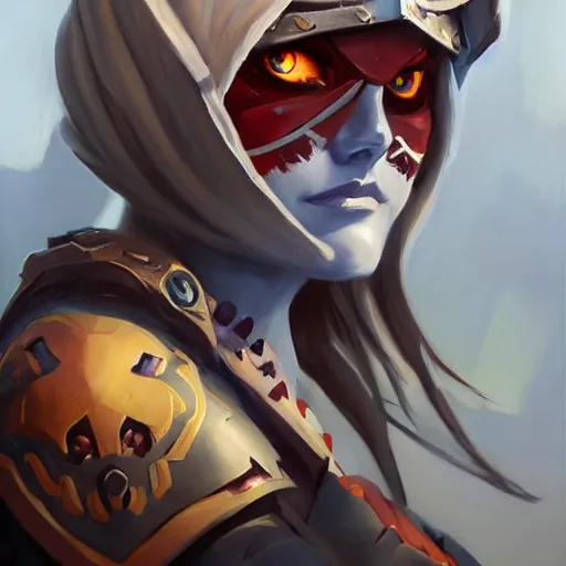 Image similar to greg manchess portrait painting of sylvanas as overwatch character, medium shot, asymmetrical, profile picture, organic painting, sunny day, matte painting, bold shapes, hard edges, street art, trending on artstation, by huang guangjian and gil elvgren and sachin teng