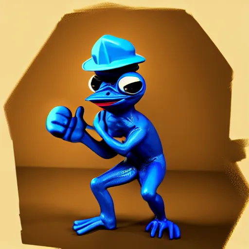 Prompt: pepe the miner with blue crystal, artstation, 3 d render, intricate, muscles