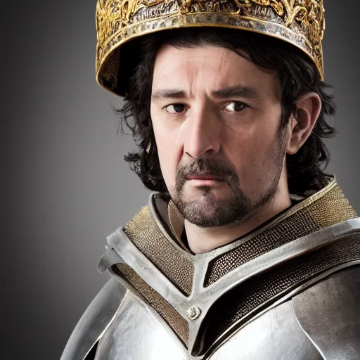 Image similar to richard iv the roman king photo, real human, soft studio lighting, 6 0 mm lens in full armor