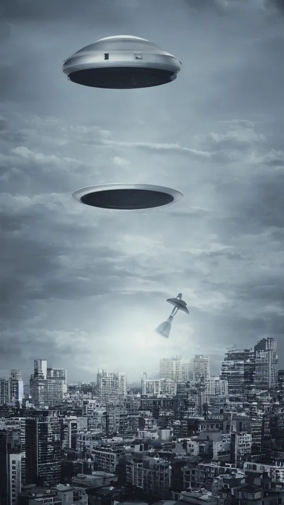 Prompt: The UFO is over the city, photorealistic