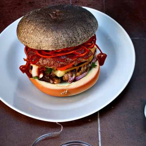 Image similar to worm hamburger, award winning, michelin star