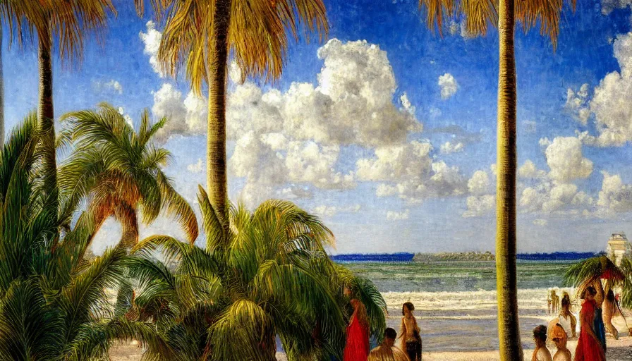 Prompt: a ultradetailed beautiful painting of the thunderstorm sky of the amazonas palace balustrade designed by jules bastien - lepage, tarsila do amaral, frank weston and gustave baumann, beach, trending on artstation, mediterranean, palm trees, sharp focus, colorful refracted sparkles and lines, soft light, 8 k 4 k