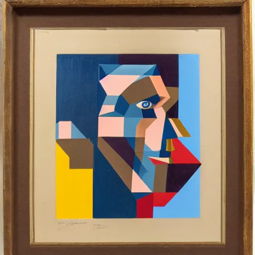 Image similar to a gouache by erno rubik cubism, studio portrait of a man