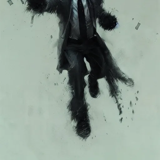 Image similar to werewolf wearing a suit by ruan jia, portrait