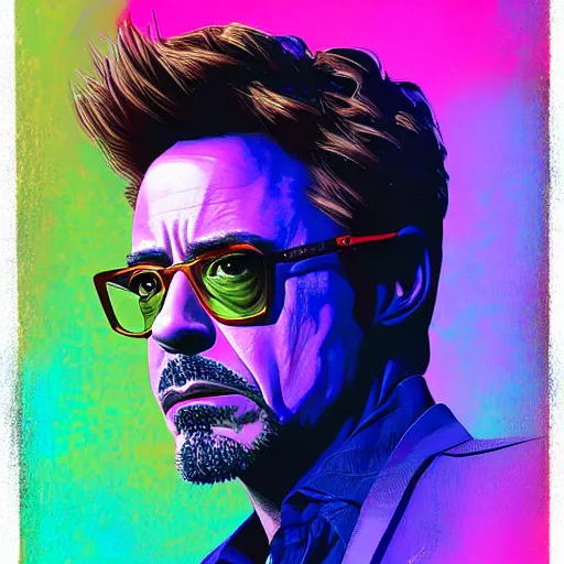 Image similar to portrait of robert downey jr, highly detailed, centered, solid color background, digital painting