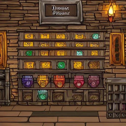 Image similar to a dungeons and dragons potion shop