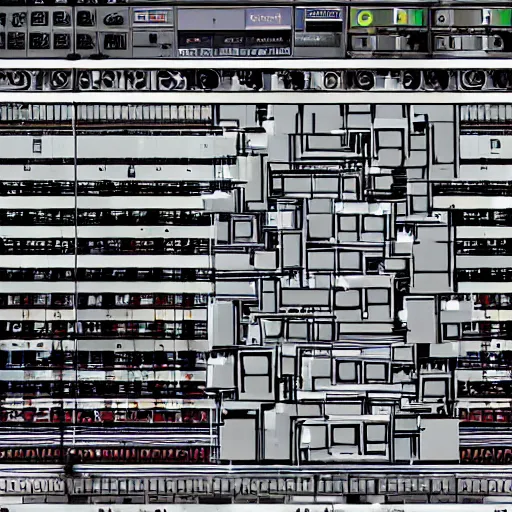 Image similar to nuclear brutalist synthesizer sounds waves in infinite recursion