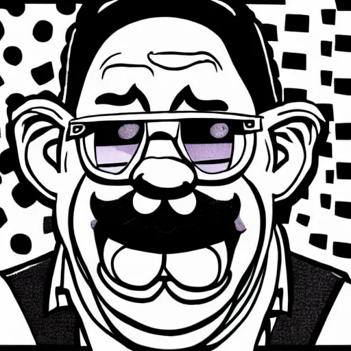 Prompt: Wario in style of fear and loathing in las vegas,black and white