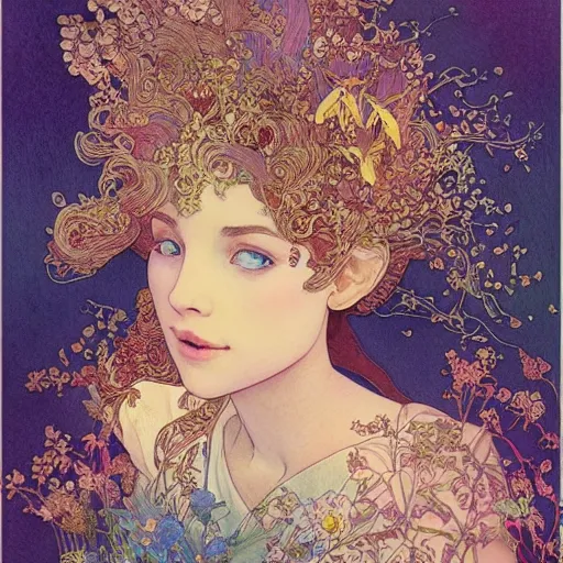 Image similar to a beautiful intricate watercolor illustration of a princess with flying goldfishes, 4 k, ultra - wide angle, by william turner, by victo ngai, by alphonse mucha, by moebius, by gustave dore, hd, trending on artstation, hyper detailed, muted intense colors