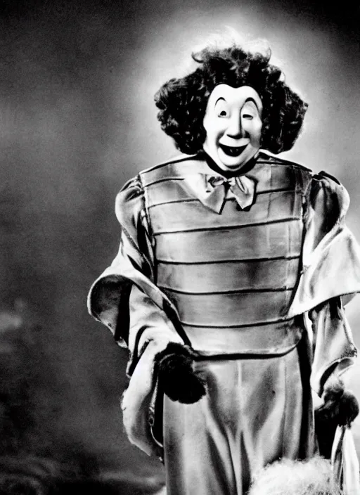 Image similar to still of ronald mcdonald in the wizard of oz movie, gloomy atmosphere