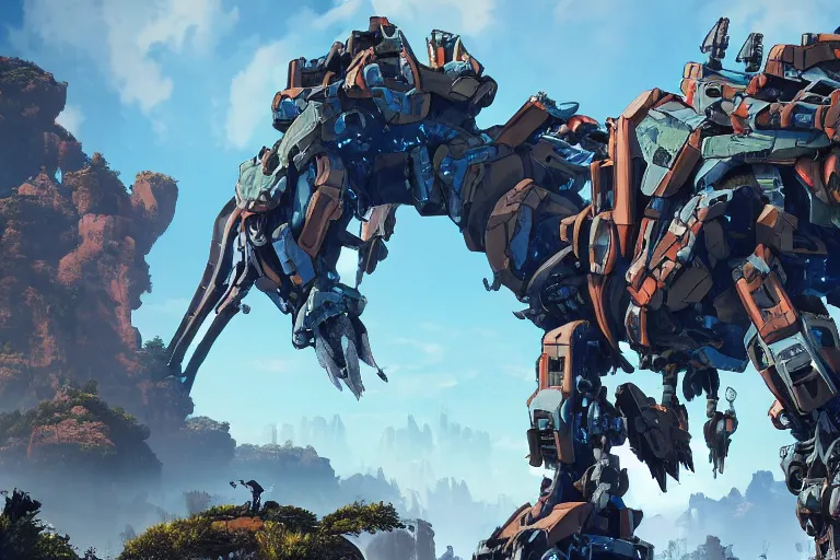 Image similar to rockbreaker machine mecha animal beast robot of horizon forbidden west horizon zero dawn bioluminiscence global illumination ray tracing hdr fanart arstation by sung choi and eric pfeiffer and gabriel garza and casper konefal