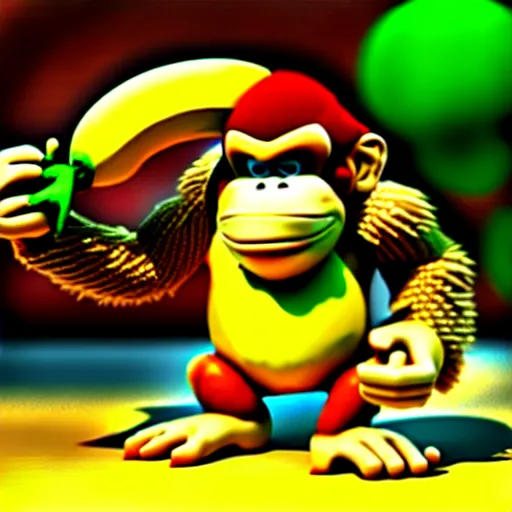 Image similar to Donkey Kong stepping on a banana, 3D render