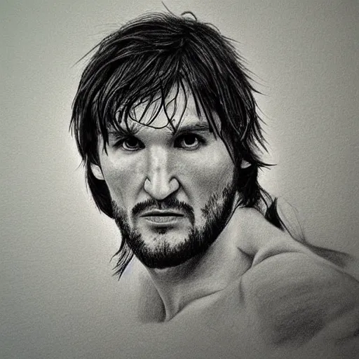 Prompt: Photorealistic portrait Alexander Mikhailovich Ovechkin, drawn in pencil ::2.3