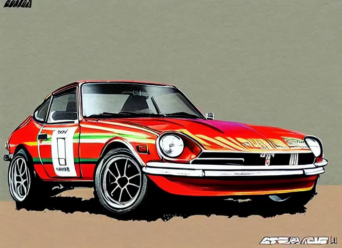 Image similar to a datsun 2 4 0 z in the art style of agam, yaacov