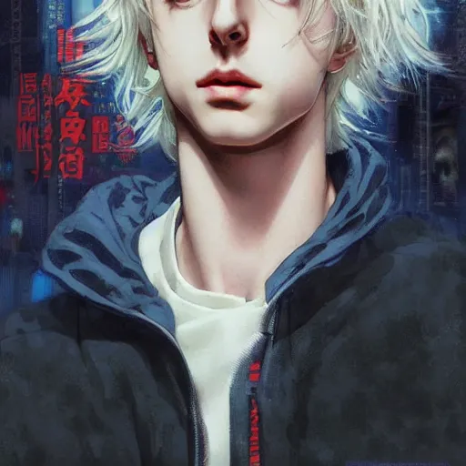 Prompt: platinum blonde timothee chalamet, realistic shaded perfect face, fine details. anime. realistic shaded lighting poster by ilya kuvshinov katsuhiro otomo ghost - in - the - shell, magali villeneuve, artgerm, jeremy lipkin and michael garmash and rob rey