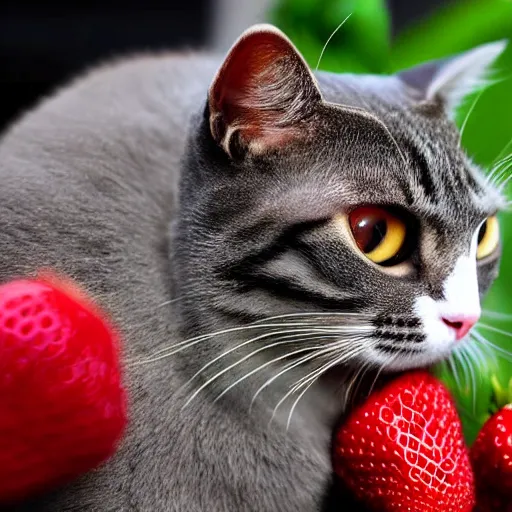 Image similar to A cat with the texture of a strawberry