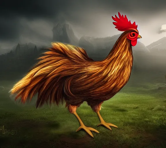 Image similar to chicken horse. fantasy magic style. highly detailed 8 k. intricate. nikon. award winning photography.