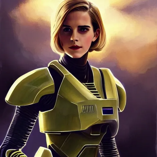 Image similar to A combination of Emma Watson's and Grace Kelly's and Ashley Greene's appearances with blonde hair wearing Master Chief's armor, high tech, action shot, angular, full body portrait, futuristic, dramatic, fantasy, intricate, elegant, highly detailed, digital painting, artstation, concept art, matte, sharp focus, illustration, art by Donato Giancola and James Gurney