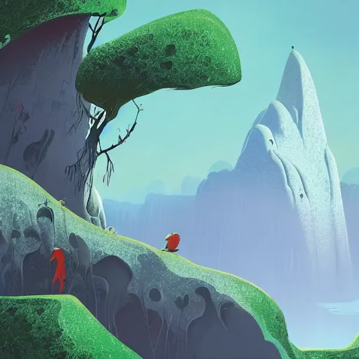 Image similar to karst landform, animated film, stylised, illustration,, fantasy art, 2 d game art, by eyvind earle, scott wills, genndy tartakovski, roman shipunov, etienne hebinger, atey ghailan, cgsociety, cynical realism