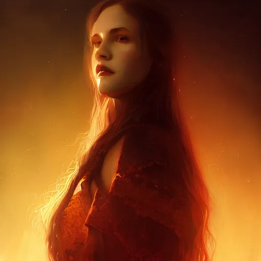 Image similar to majestic gracious child female vampire claudia portrait, atmospheric lighting, painted, menacing, intricate, volumetric lighting, beautiful, rich deep colours masterpiece, golden hour, sharp focus, ultra detailed, by leesha hannigan, ross tran, thierry doizon, kai carpenter, ignacio fernandez rios