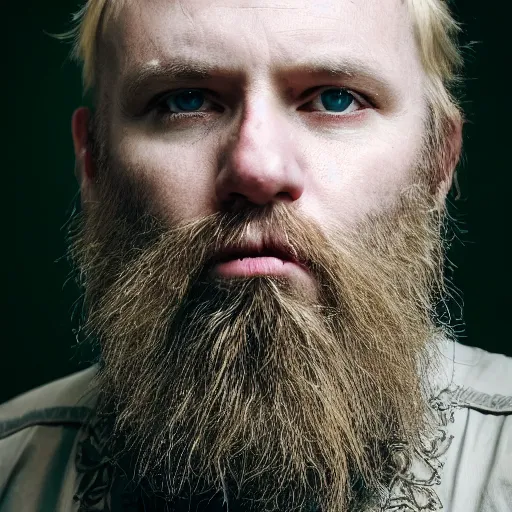 Prompt: close up of face of middle aged balding blond man with a blond beard and blond mutton chops, short wavy blond hair, green eyes, 1 8 0 0 s soldier, portrait, 4 k