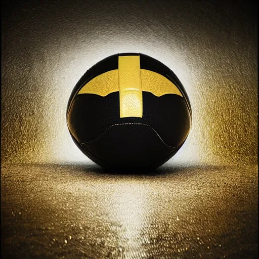 Image similar to black and gold American football, studio lighting, advertising photography