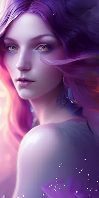 Prompt: magic by charlie bowater and anna dittmann and artgerm and clemens ascher, intricate, elegant, purple and yellow and white and blue mist, highly detailed, dramatic lighting, sharp focus, octane render, trending on artstation, artstationhd, artstationhq, unreal engine, 4 k, 8 k