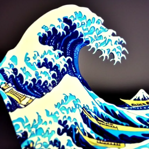 Prompt: great wave off kanagawa, in claymation style