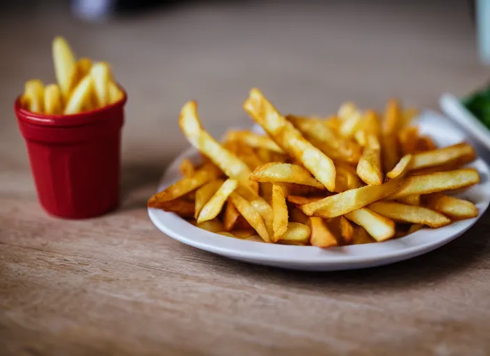 Prompt: dslr food photograph of french fries 8 5 mm f 1. 8