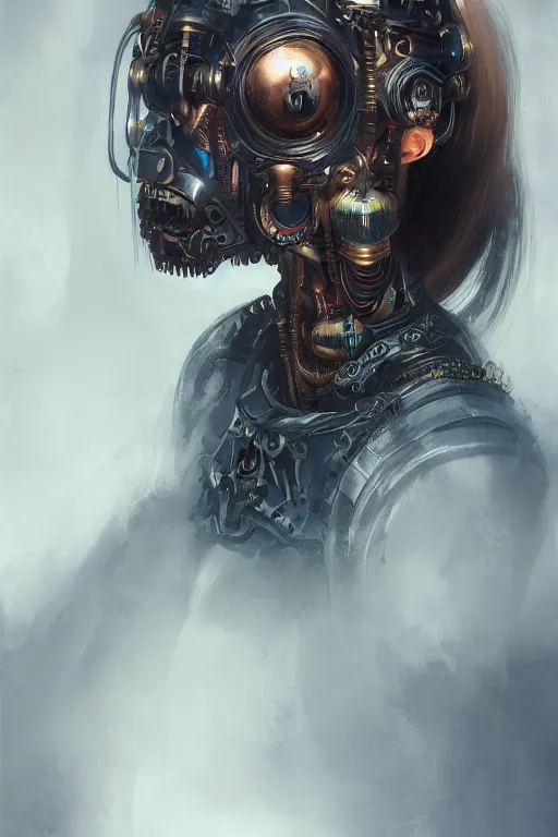 Image similar to portrait of beautiful young gothic cyborg maiden, cyberpunk, Warhammer, highly detailed, artstation, illustration, art by Gustav Klimt