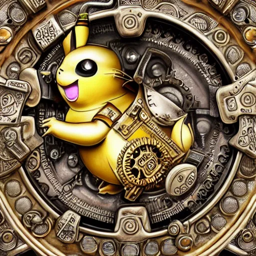 Prompt: A steampunk pikachu made from ornate engraved full plate armor and gears and jewels, macro shot by Justin Gerard, extremely detailed and intricate,unreal engine, physically based rendering