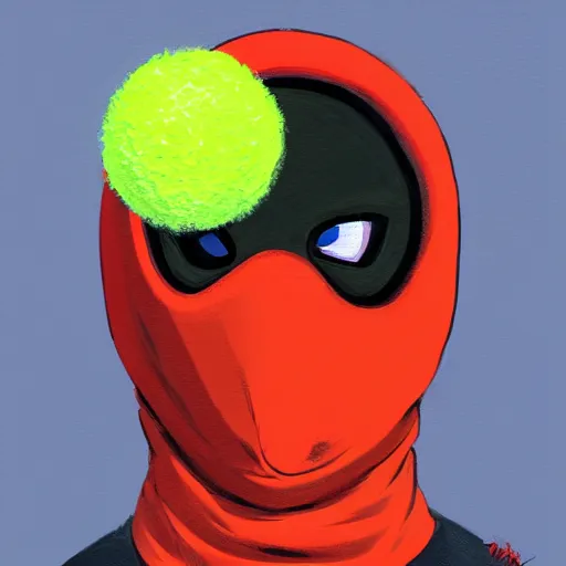 Prompt: a tennis ball monster with a tennis racquet, ski mask, balaclava, face covered smooth, intricate, elegant, power aura, digital painting, artstation, concept art, sharp focus, illustration, art by basil gogos - h 6 4 0