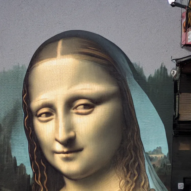 Image similar to Street-art portrait of Mona Lisa in style of Etam Cru