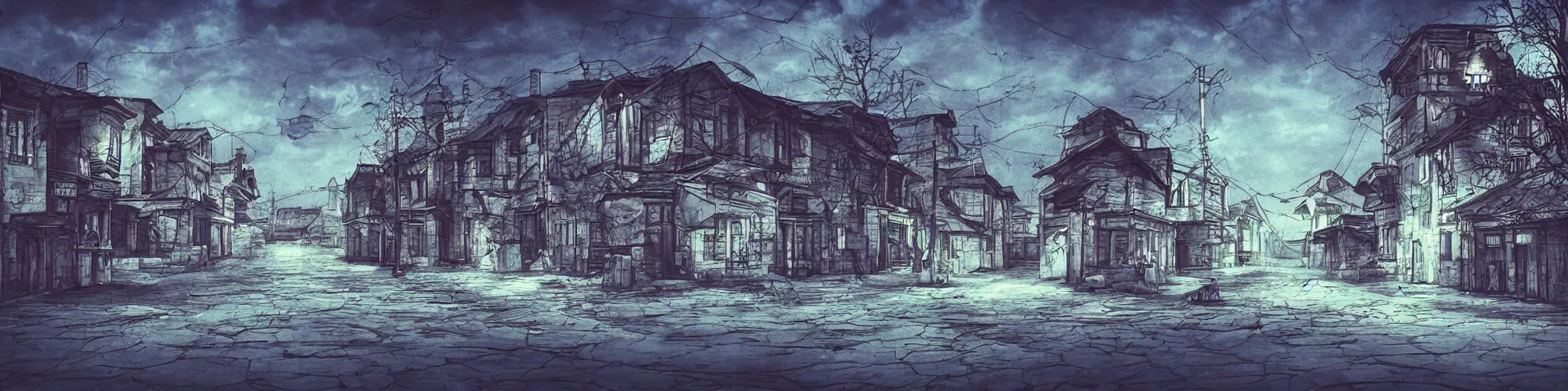 an empty old ukrainian town in an anime horror style | Stable Diffusion |  OpenArt
