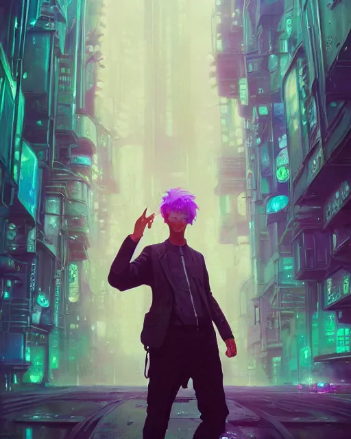 Image similar to highly detailed surreal vfx portrait of a postcyberpunk mage stephen bliss, unreal engine, greg rutkowski, loish, rhads, beeple, makoto shinkai and lois van baarle, ilya kuvshinov, rossdraws, tom bagshaw, alphonse mucha, global illumination, detailed and intricate environment