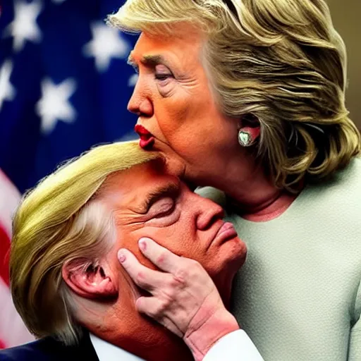 Prompt: donald trump kissing hillary clinton