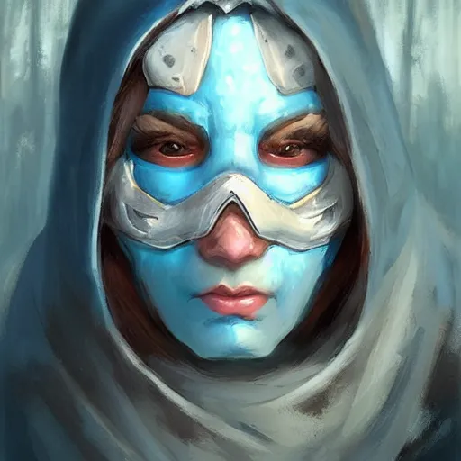Prompt: “ fantasy snow bandit ‘ icewind dale ’ with ice blue mask, ice gem, ‘ icewind dale 2 ’ profile portrait by ‘ justin sweet ’, soft focus, illustrated, oil paint, artstation ”