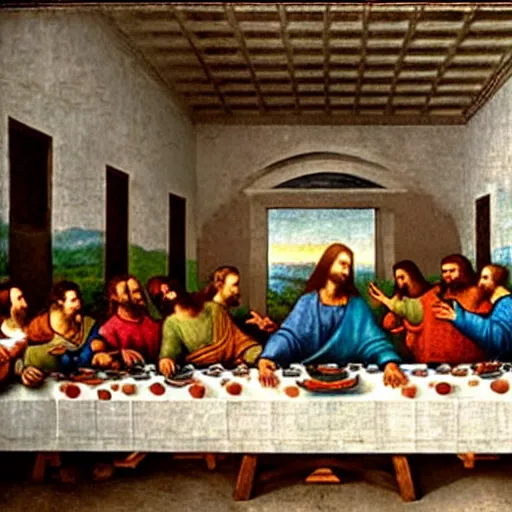 Prompt: detailed matte painting of the last supper by Leonardo de Vinci, high res